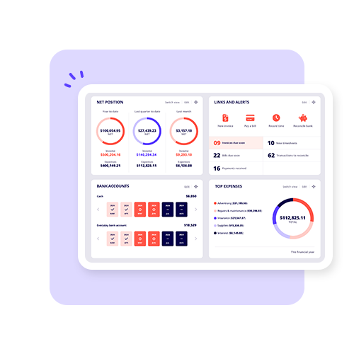 Who knew your cashflow could look so good. In real-time too! Gain immediate clarity over your net business. Take control by keeping track of receipts, payments and GST. Watch your net position change real-time.